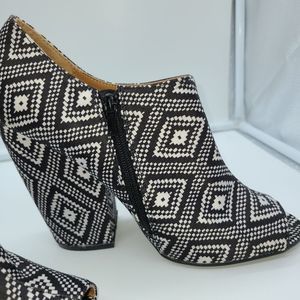 ***DONATED***Cato Open Toe Geometric Pattern Slant Heel Bootie.